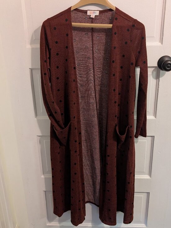 LuLaRoe Sarah Cardigan, size S, new but without tags, redish brown with black po - Picture 1 of 5